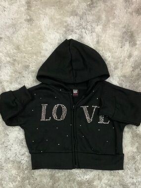 Girls' Black Rhinestone LOVE Zip Hoodie